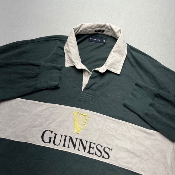 Abercrombie & Fitch Other - VTG Abercrombie & Fitch Guinness Rugby Shirt XXL Green Cropped Long Sleeve Polo‎